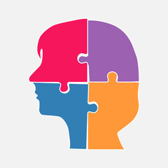 Female head from puzzle pieces, mental disorder