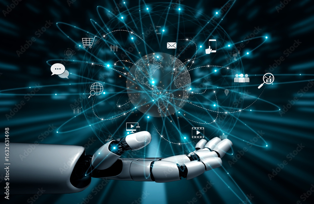 Aufkleber ai-assisted visualization of global communication network, showing data exchange, global connection,
