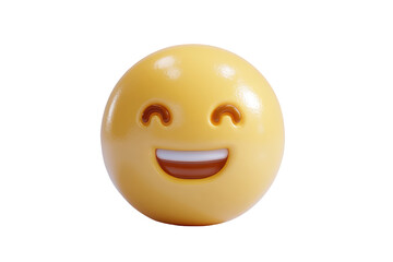 Fototapeta premium Happy yellow emoji with a big smile isolated on black background for social media