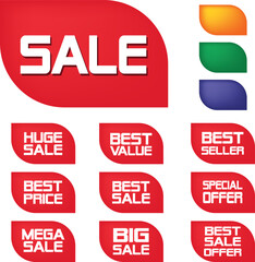 Best for sale sticker, price tag, quality mark, Red postage stamps, A collection of different colored star stickers, Realistic red price tags collection, Special offer or shopping discount label.