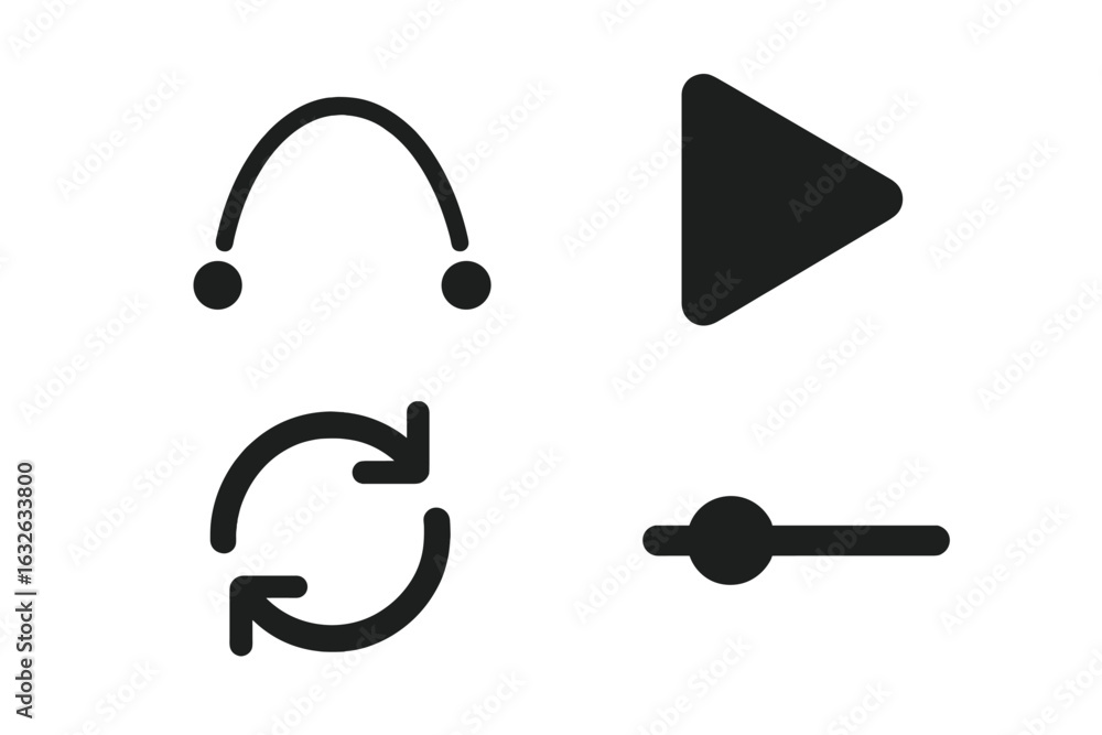 Aufkleber modern solid ui icon set with play button, loop, bounce animation, speed slider. interactive vector 