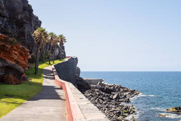 Footpath along the coast between the city of Funchal and Câmara de Lobos on the Portuguese island of Madeira.
