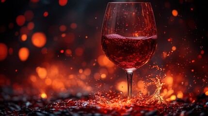 Sparkling red wine glass on fire