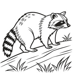 Fototapeta premium Vector illustration of raccoon of coloring page black and white