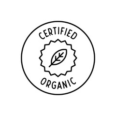 Certified Organic Icon with Seal and Leaf Symbol in Simple Circular Label Design