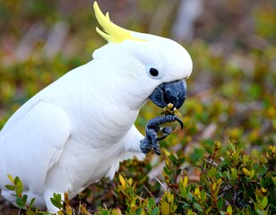 White cockatoo eating