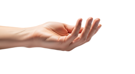 Open Human Palm Reaching Out Offering Receiving Gesture Isolated on Background Transparent Alpha Channel for Presentation and Design Elements