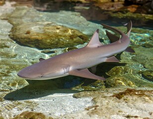 Gray shark in shallow water