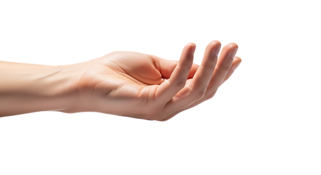 Open Human Palm Reaching Out Offering Receiving Gesture Isolated on Background Transparent Alpha Channel for Presentation and Design Elements