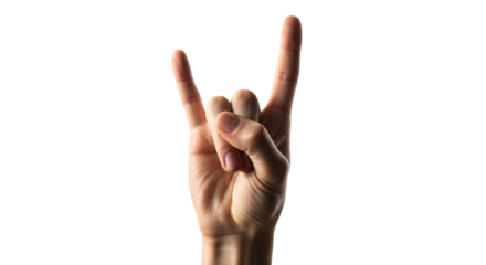 Human Hand Making Rock and Roll Gesture of the Devil Horns with Index and Pinky Fingers Extended Isolated on Transparent Background Symbolizing Music and Celebration