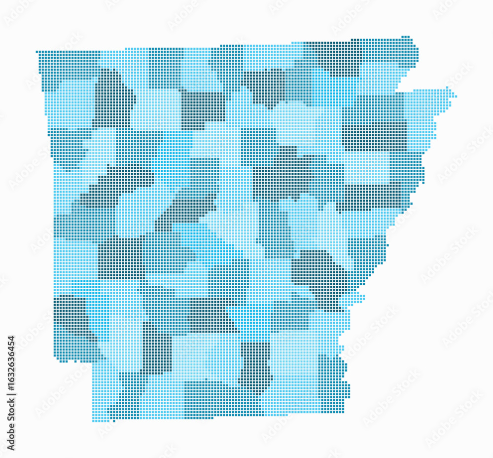 Poster arkansas dotted map. digital style map of the state on white background. arkansas shape with square 