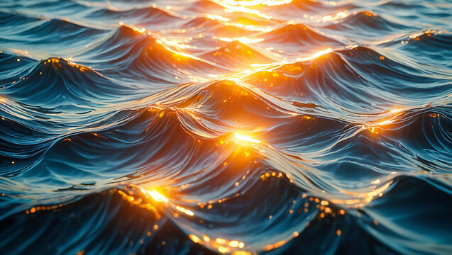 Golden sunlight reflecting on rippling ocean waves - Powered by Adobe