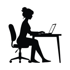 Woman Working on Laptop at Desk Silhouette - Office, Home, and Remote Work Vector Graphic