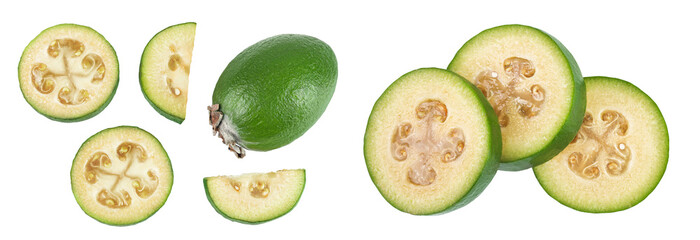 Feijoa fruit isolated on white background. Top view. Flat lay