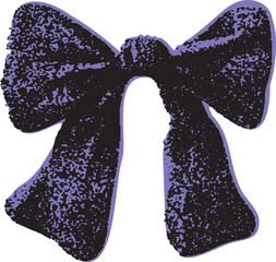 Black bow with textured finish and purple shadow. Fashion accessory vector illustration in a bold, modern style.