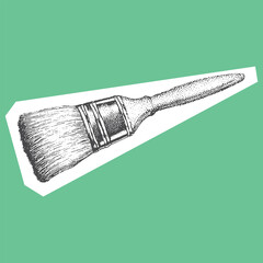 Brush illustration with detailed handle and bristles. Vintage style art tool on isolated background, vector illustration.