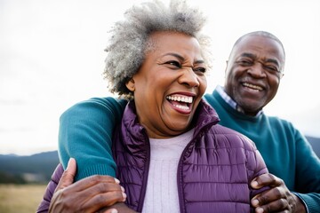 Joyful Senior Couple Laughing Together Outdoors