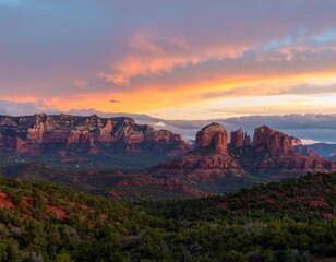 Dramatic sunset over red rock mountains (1)
