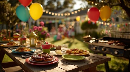 Immersive Picnic Table Composition with Vibrant Finger Food and Festive Balloons &ndash; Inclusive Brunch Visual for Sustainable Lifestyle Branding