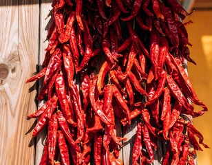 Fototapeta premium Dried chili peppers hanging