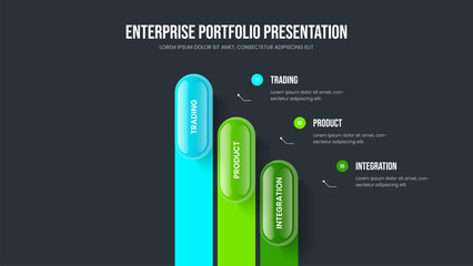 Visual Report Three Element Infographic Presentation Layout. Product Launch 3 Option Diagram Frame Design. Marketing Showcase Slideshow Template Vector Illustration.