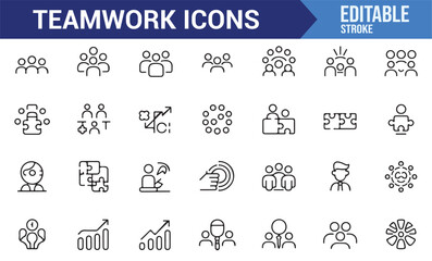 Icons illustrating communication, cooperation, and team spirit in minimal style