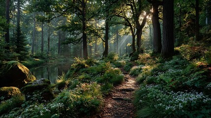 Immersive Forest Canopy Composition with Luminous Foliage – Atmospheric Woodland Visual for Sustainable Design and Wellness Campaigns