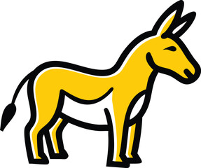 Yellow donkey stands calmly, its outline drawn with a thick black line