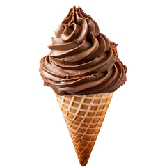 Chocolate ice cream in a cone, isolated on a transparent background.