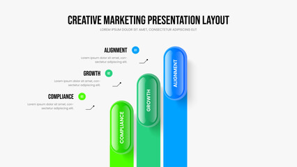 Project Performance Three Step Infographic Presentation Layout. Creative Campaign Slideshow Template Vector Illustration. Enterprise Development 3 Element Diagram Slide Design.