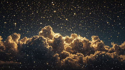 Golden and Black Clouds with Sparkling Stars at Night