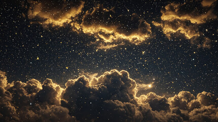 Golden and Black Clouds with Sparkling Stars at Night
