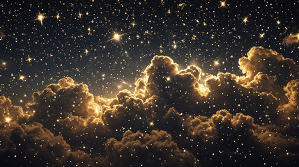 Golden and Black Clouds with Sparkling Stars at Night