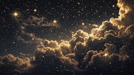 Golden and Black Clouds with Sparkling Stars at Night