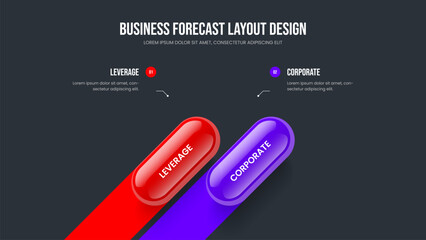 Investor Solution Slide Layout Vector Illustration. Advertising Introduction Two Element Diagram Slideshow Template. Consulting Campaign 2 Option Infographic Frame Design.