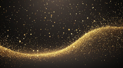 Magic gold glitter dust and star light wave