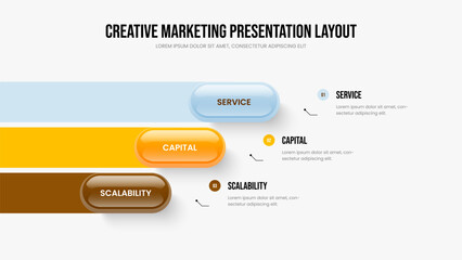 Service Launch Three Option Infographic Presentation Design. Advertising Visualization 3 Element Diagram Frame Layout. Modern Development Slideshow Template Vector Illustration.