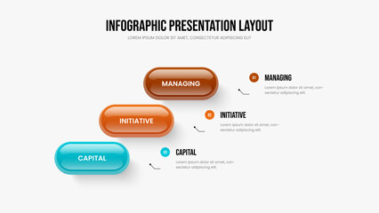 Company Plan Slide Template Vector Illustration. Consulting Launch 3 Step Infographic Frame Design. Market Analysis Three Element Diagram Presentation Layout.