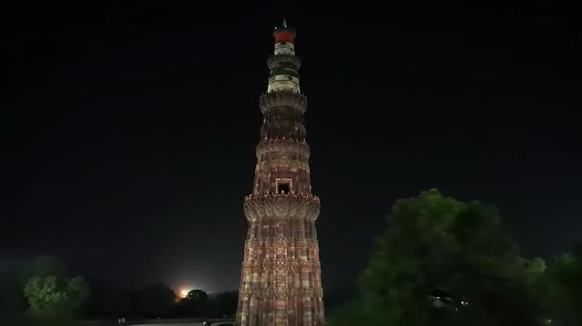 Qutub Minar Night View with Delhi.