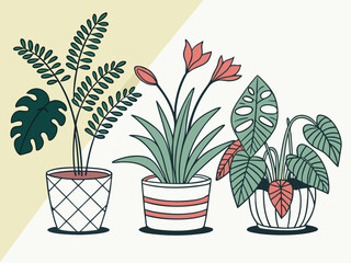 House plants in pots vector illustration collection for indoor gardening and home decor ideas concept design