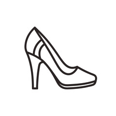women  high hill shoes outline vector icon on white brackground