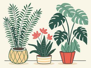 House plants in pots vector illustration collection for indoor gardening and home decor ideas concept design