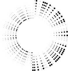 Dotted circular rays of consistent long length radiating from an open central area.