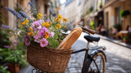 Floral basket bike in Parisian street