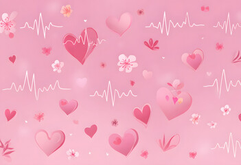 ekg background valentines related electrocardiogram health hospital day medical pattern flyer hearts original seamless doctor scrubs fabric flowers nurse illustration pink cardiogram care cardiology