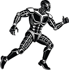 Obraz premium Futuristic cyborg running with advanced technology and mechanical parts silhouette vector illustration eps