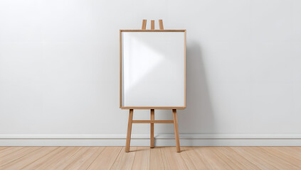 Blank wood A4 frame mockup interior background, looped motion, 3d rendering. Empty cycled vertical painting placard mock up. Clear desk border with canvas panel template