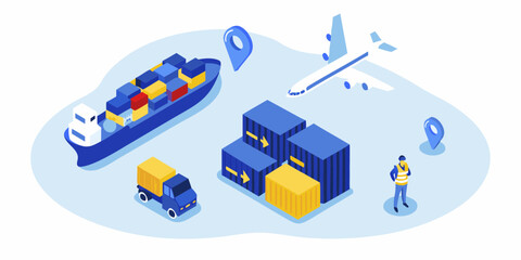 Fototapeta premium Global logistics and shipping transportation network illustration