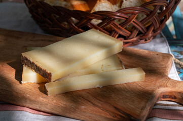 French yellow cheese Comte, varieties unpasteurised cow milk Prestige, fruity flavoured Fruite and...