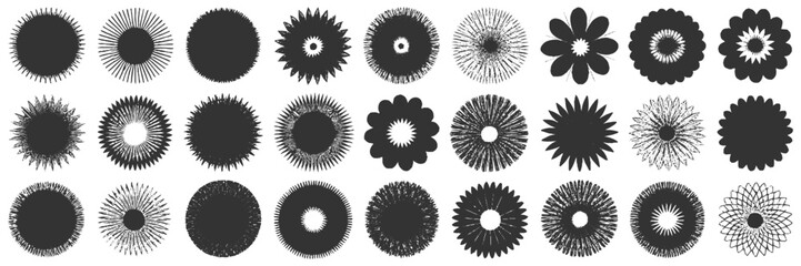  set of distinct flowers silhouettestocke designs in varying widths and styles, all rendered in black and gray. 